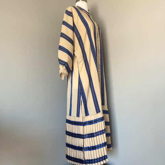 NWT H&M CONSCIOUS EXCLUSIVE STRIPED KAFTAN PLEATED TENCEL BUTTON COCKTAIL DRESS - Picture 6 of 16